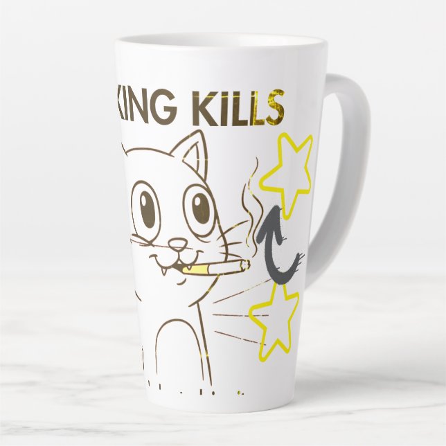 Taza De Café Latte Un gato lindo - Fumar mata el divertido diseño ant (Ángulo derecho)