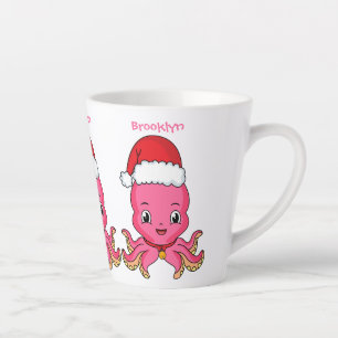 Taza De Café Latte Un pulpo alegre lindo usando Navidades gorra perso