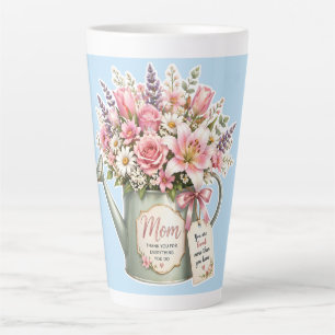 Taza De Café Latte Un ramo de flores en una regadera para mamá