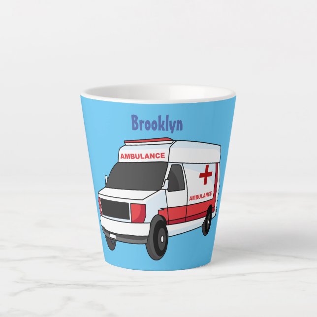 Taza De Café Latte Una ambulancia roja curada van personalizado (Anverso)