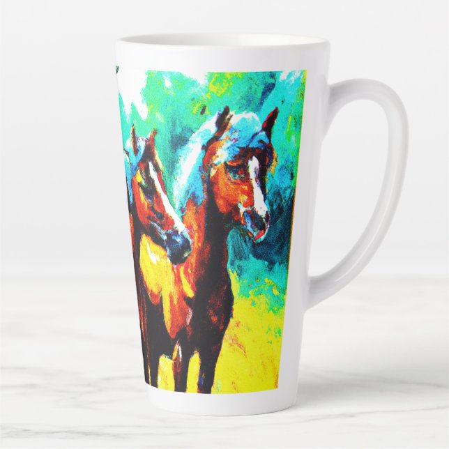 Taza De Café Latte Una brillante y alegre obra de arte de caballos. ¡ (Derecha)