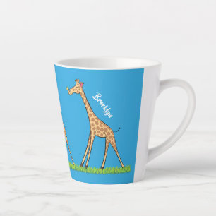 Taza De Café Latte Una jirafa alegre con personalizado de mariposa