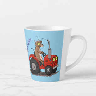 Taza De Café Latte Una vaca feliz y linda conduciendo a un personaliz