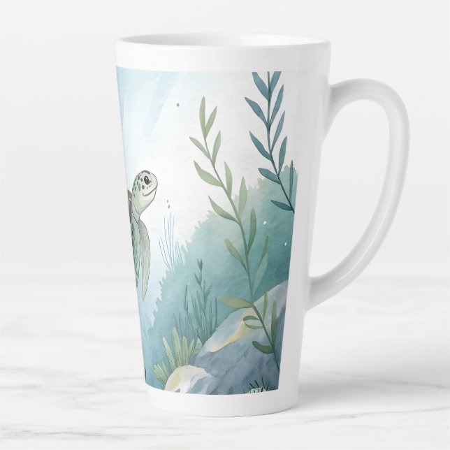 Taza De Café Latte Underwater world with turtle (Derecha)
