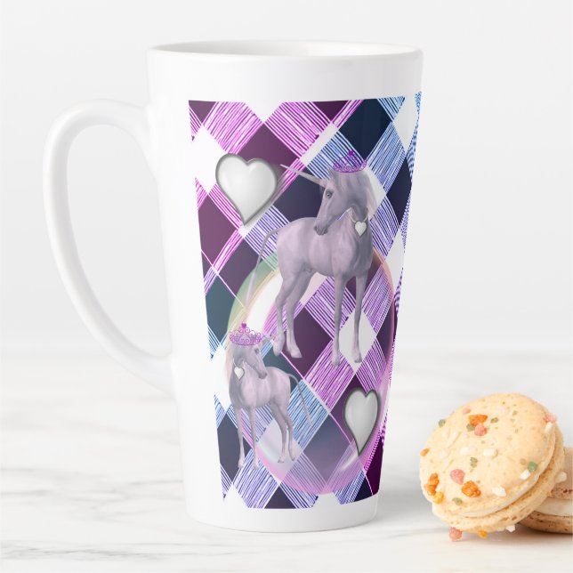 Taza De Café Latte Unicorn Plaid Latte Mug (In situ)