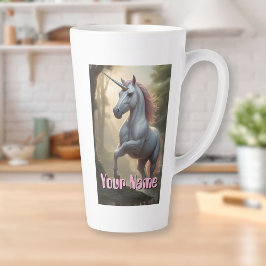 Taza De Café Latte Unicornio blanco personalizado en bosque