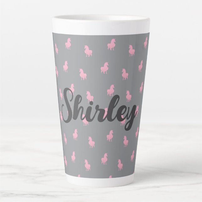 Taza De Café Latte Unicornio rosa invisible en gris (Anverso)