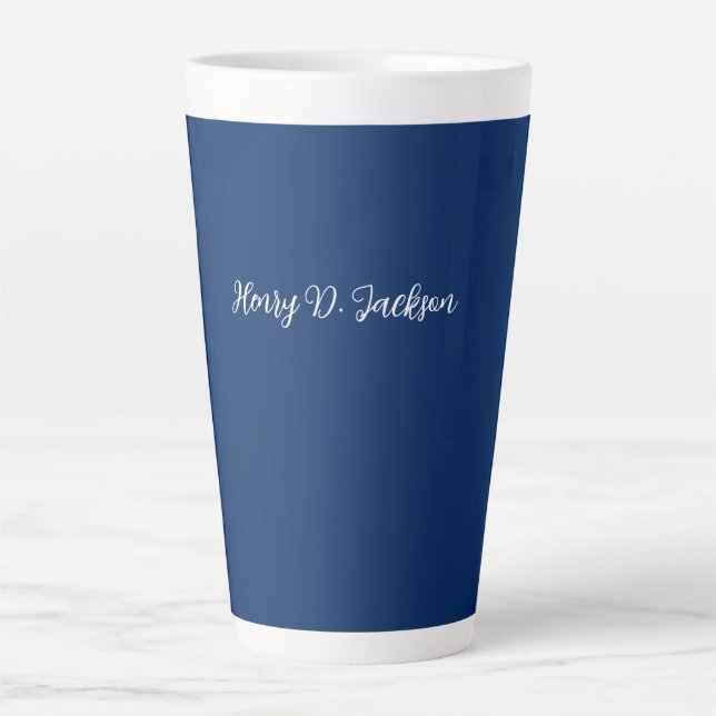 Taza De Café Latte Unique Navy Blue Classical Handwriting Plain (Anverso)
