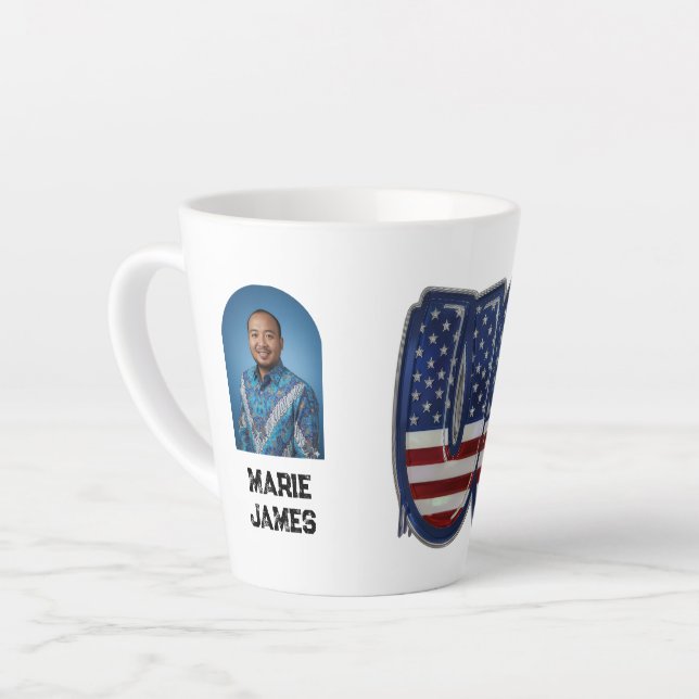 Taza De Café Latte USA Flag Graffity Personalized Text (Ángulo izquierdo)