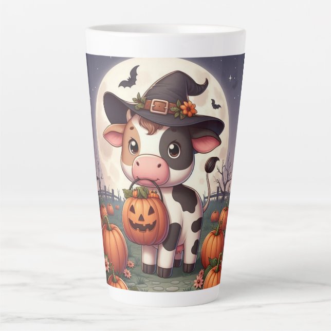 Taza De Café Latte Vaca de bruja de Halloween (Anverso)