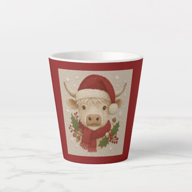 Taza De Café Latte Vaca rústica de montaña con Santa Hat (Anverso)
