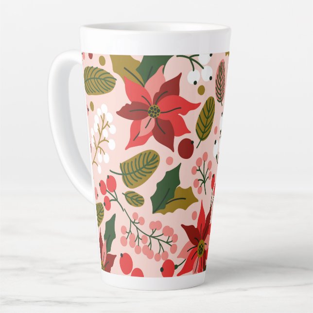 Taza De Café Latte Vacaciones de invierno de Poinsettia (Ángulo izquierdo)