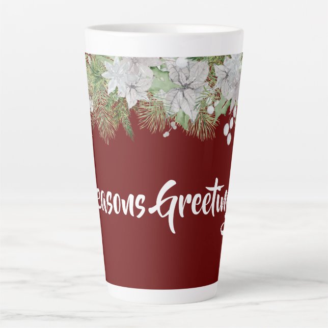 Taza De Café Latte Vacaciones de White Poinsettia Garland (Anverso)