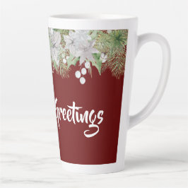 Taza De Café Latte Vacaciones de White Poinsettia Garland