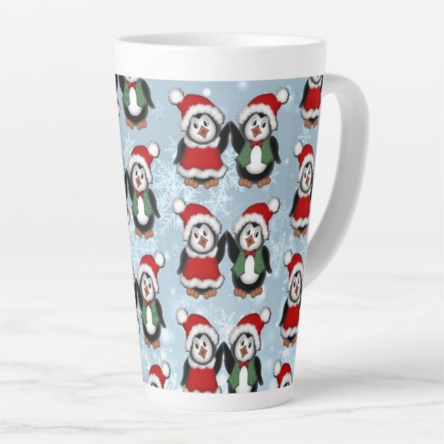 Taza De Café Latte Vacaciones en Santa Pingüino (Ángulo derecho)