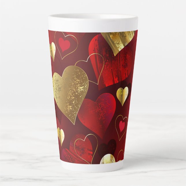 Taza De Café Latte Valentinas doradas y rojas (Anverso)