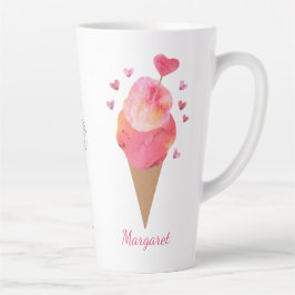 Taza De Café Latte Valentine Hearts Ice Cream Cone Cute Artistic