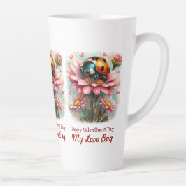 Taza De Café Latte  Valentine Love Bug on Blossoms Rose