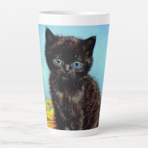 Taza De Café Latte Van Gogh Black Kitten con yarn
