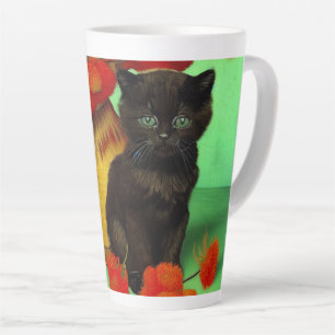 Taza De Café Latte Van Gogh Black Kitten Red Flowers