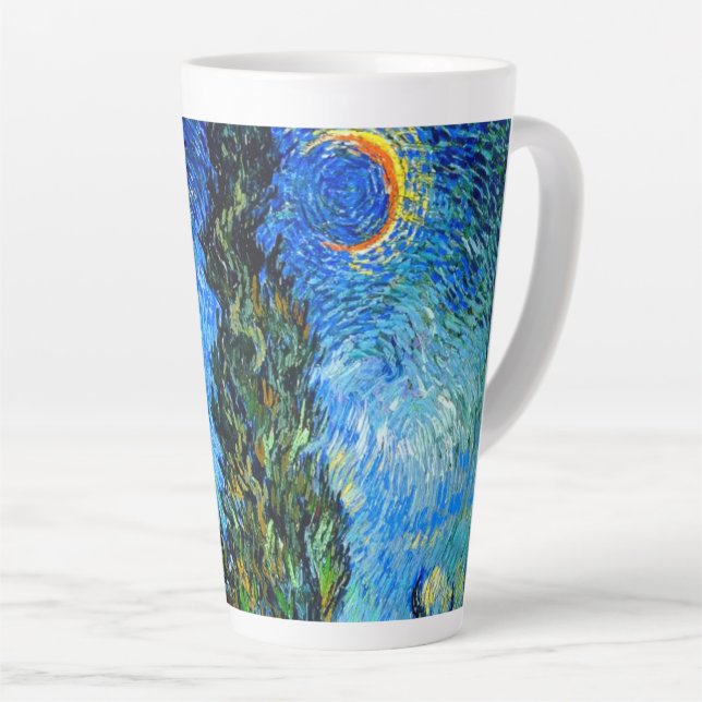 Taza De Café Latte Van Gogh Road con Cypress y Star (Ángulo derecho)