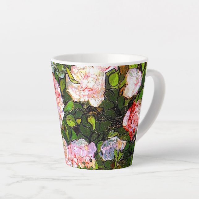 Taza De Café Latte Van Gogh sigue con la vida con rosas rosas rosas (Ángulo derecho)