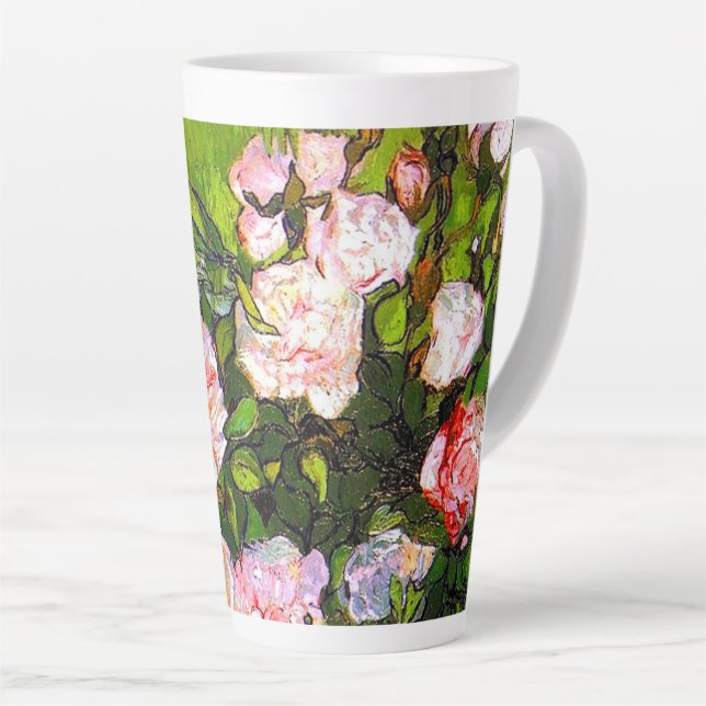 Taza De Café Latte Van Gogh sigue con la vida con rosas rosas rosas (Ángulo derecho)