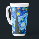 Taza De Café Latte Van Gogh Starry Night<br><div class="desc">Latte Mug featuring Vincent van Gogh’s oil painting The Starry Night (1889). Inspired by his stay at an asylum,  the art depicts a village underneath a night sky of blue and yellow moon and stars. A great gift for fans of Post-Impressionism and Dutch art.</div>