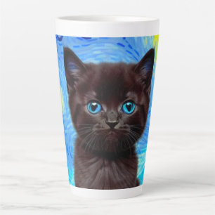 Taza De Café Latte Van Gogh Starry Night Black Cat