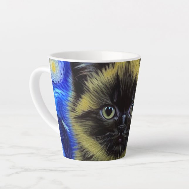 Taza De Café Latte Van Gogh Starry Night Siamese Cat (Ángulo izquierdo)