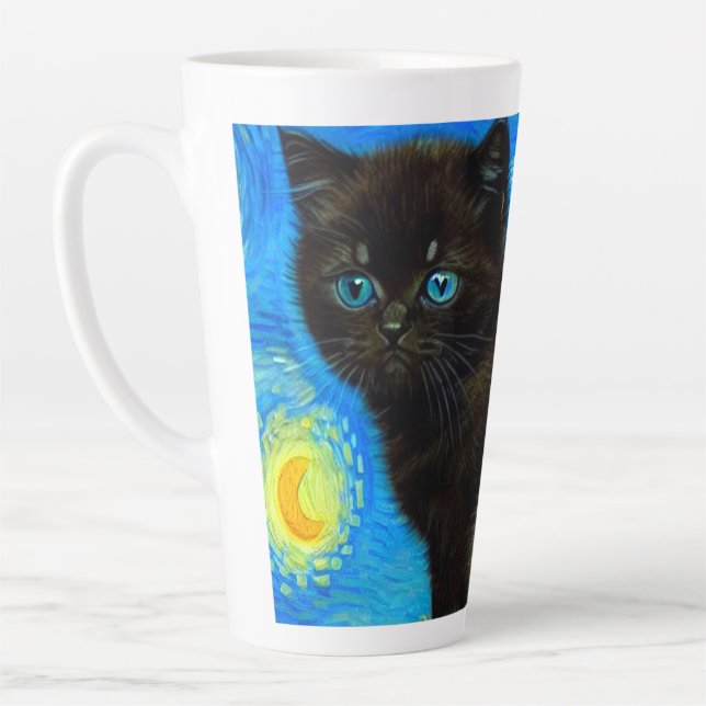 Taza De Café Latte Van Gogh Style Starry Night Cat (Izquierda)