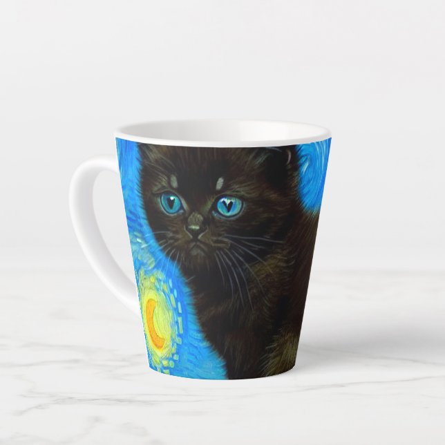Taza De Café Latte Van Gogh Style Starry Night Cat (Ángulo izquierdo)