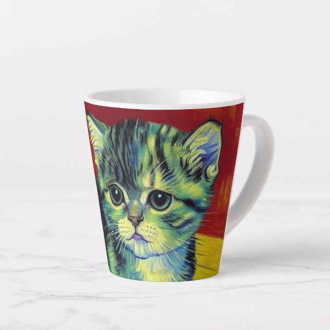 Taza De Café Latte Van Gogh Tabby Cat (Ángulo derecho)