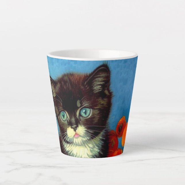 Taza De Café Latte Van Gogh Tuxedo Cat (Anverso)
