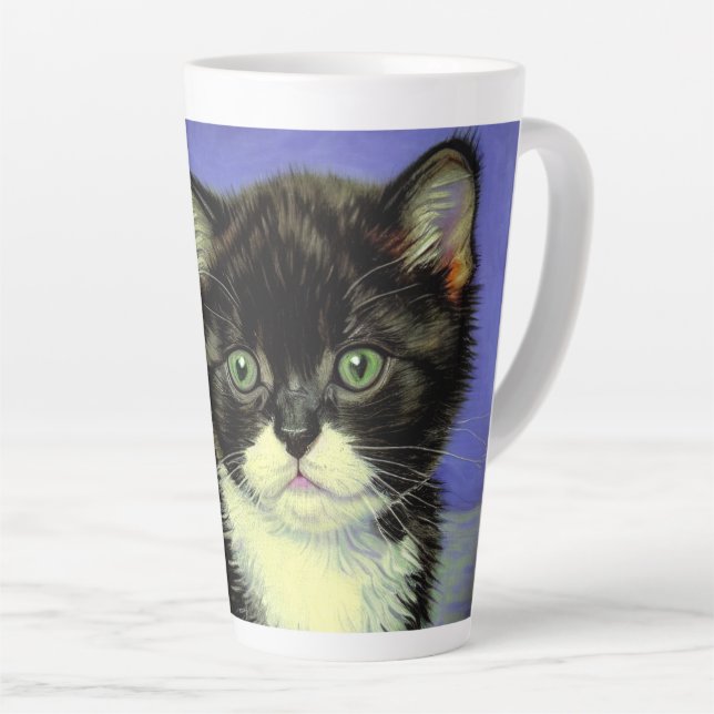 Taza De Café Latte Van Gogh Tuxedo Kitten (Ángulo derecho)
