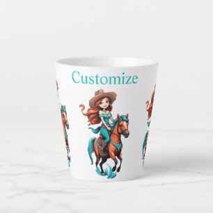 Taza De Café Latte Vaquera Adorable Montando Poni Thunder_Cove