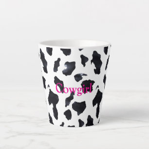 Taza De Café Latte Vaquera de estampado de vaca blanco y negro