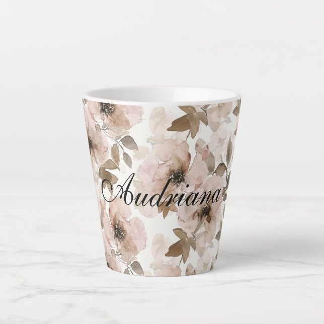 Taza De Café Latte Vaquera Floral del Suroeste Rosa Marrón (Anverso)