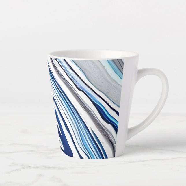 Taza De Café Latte Variación de venas de mármol azul y blanco brillan (Derecha)