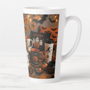 Taza De Café Latte Vela de Vidrio Esmerilado con Fantasma y Calabaza 