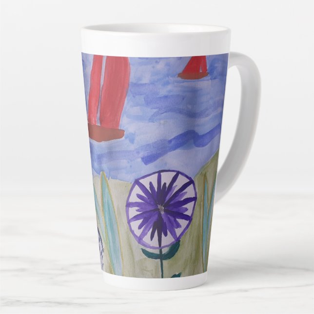 Taza De Café Latte Vela y flores rojas latte Mug (Ángulo derecho)