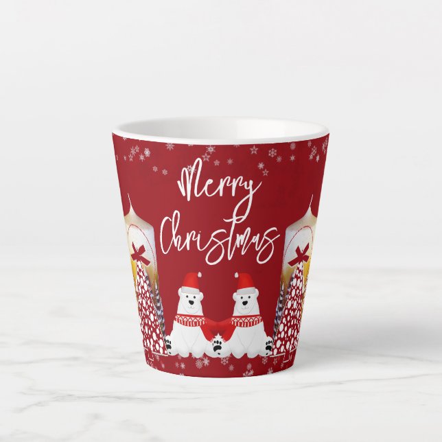 Taza De Café Latte Velas de invierno de árbol de navidad copos de nie (Anverso)