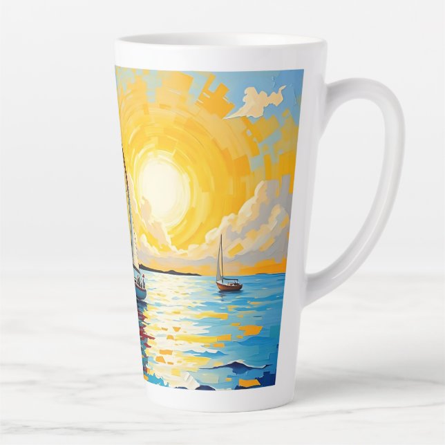 Taza De Café Latte Velero al atardecer (Derecha)