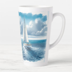 Taza De Café Latte Velero Solitario Horizonte Azul