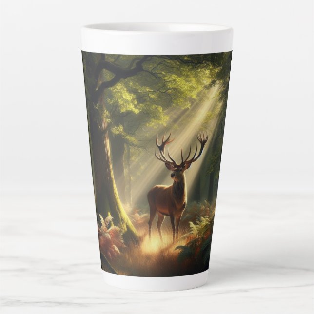 Taza De Café Latte Venado en el bosque matutino (Anverso)