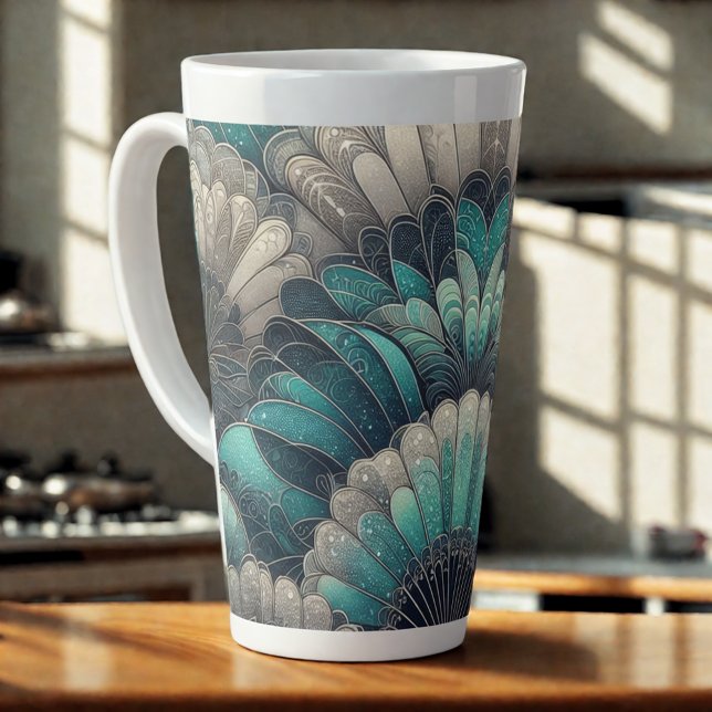 Taza De Café Latte Ventiladores Art Nouveau Blue Silver (Subido por el creador)