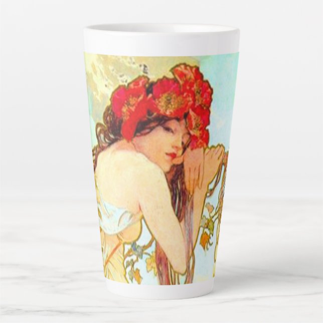 Taza De Café Latte Verano de Art Nouveau de Alphonse Mucha (Anverso)