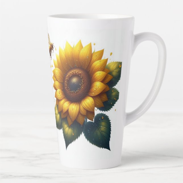 Taza De Café Latte Verano floral de girasol (Derecha)