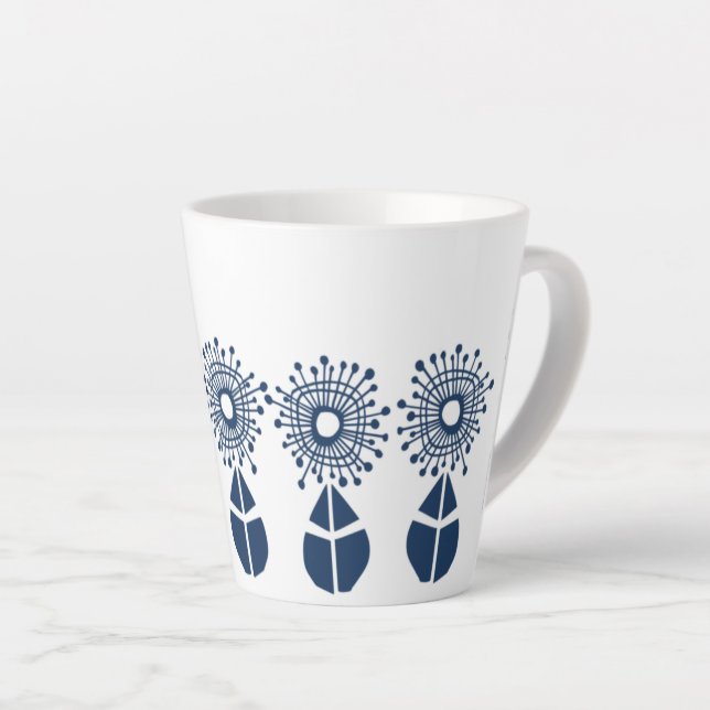 Taza De Café Latte Verdaderos Orbs Florales Azul (Ángulo derecho)
