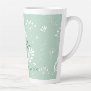 Taza De Café Latte Verde personalizado con flores blancas